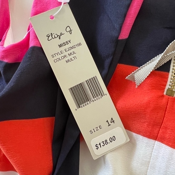 NWT ELIZA J Striped Shift Short Sleeve Knee-Length Dress Navy US 14 - Picture 7 of 7